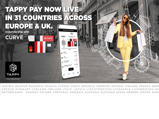 World leading wearable tokenization solution “Tappy Pay” is now available in Europe and United Kingdom in partnership with CURVE